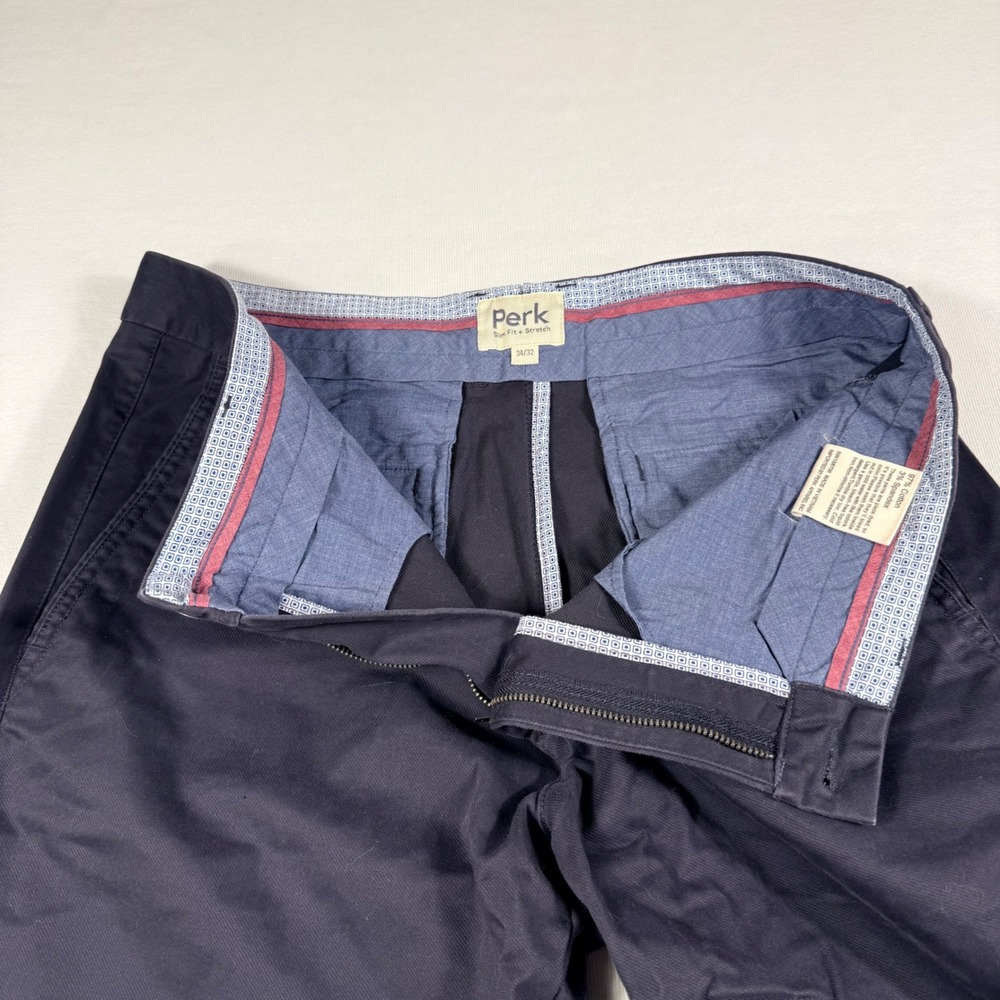 Perk Feel Good Chino Pants 34/31 Navy Blue Slim Fit Stretch Cotton Mens